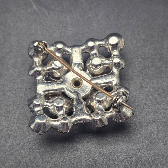 Golden Yellow Rhinestone Brooch Square UV Glow Vintage Jewelry - Picture 3 of 8